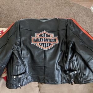 Womens Medium Black Leather Biker coat Harley Patc